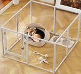 Hundelaufstall aus Acryl für Welpen und kleine Hunde mit Tür H:60 cm Metallrahmen Welpenlaufstall für Wohnung 8 Paneele Fest und Glatt, Einfache Installation, Weiß