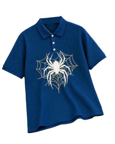 Image of AUSK Men's Spider Graphic Printed Polo T-Shirt | Cotton Blend Textured Half Sleeve Regular Fit Polo Neck Casual Wear Tshirt for Men