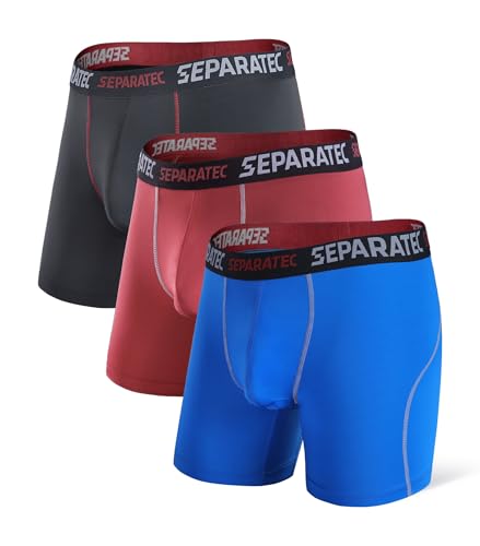Separatec Mens Underwear with Pouch for balls Anti Chafing Underwear Men Athletic Sport Performance Long Boxer Briefs 3 Pack