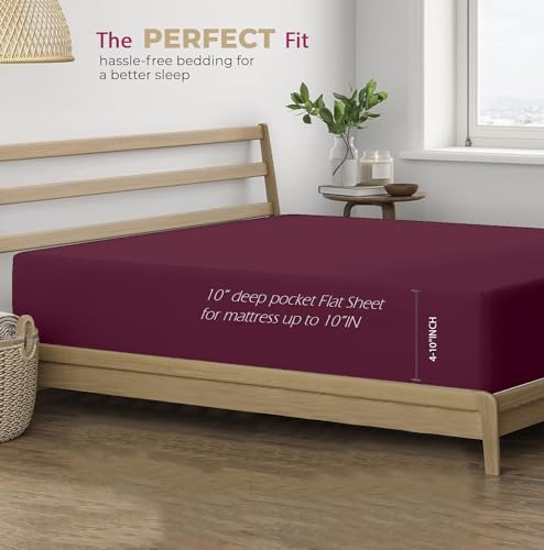 Trance Home Linen Pure 100% Cotton 400TC Plain King Size Bedsheet with 2 Pillow Covers (108 x 108 Inch | 9ft x 9ft, Deep Wine)