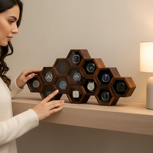 Image of 13-Slot Wooden Watch Box for Men & Women | Watch Display Case, Storage Organizer & Jewelry Holder | Vintage Gift for Birthday & Anniversary (13 Slots, Swing Lock)