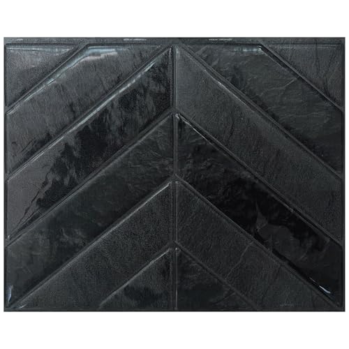 Smart Tiles Credence Adhesive pour Cuisine - Chevron Noir, Carrelage Adhesif Mural salle de bain 3D, 5 Stickers Muraux (29.02x22.86 cm), Autocollant Carreaux...