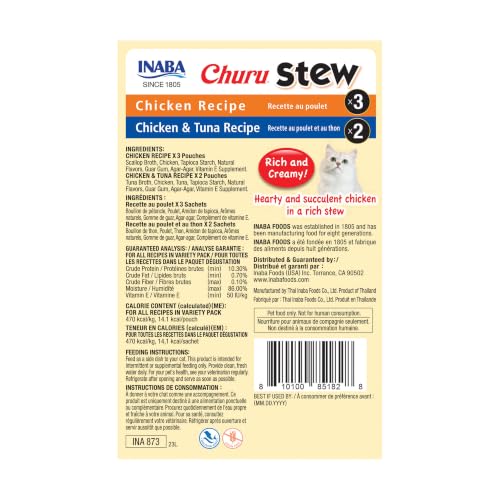 INABA Churu Stew for Cats, Creamy Purée Side Dish Pouch, 1.05 oz Pouches, 15 Pouches Total, Chicken and Tuna Variety - image 9