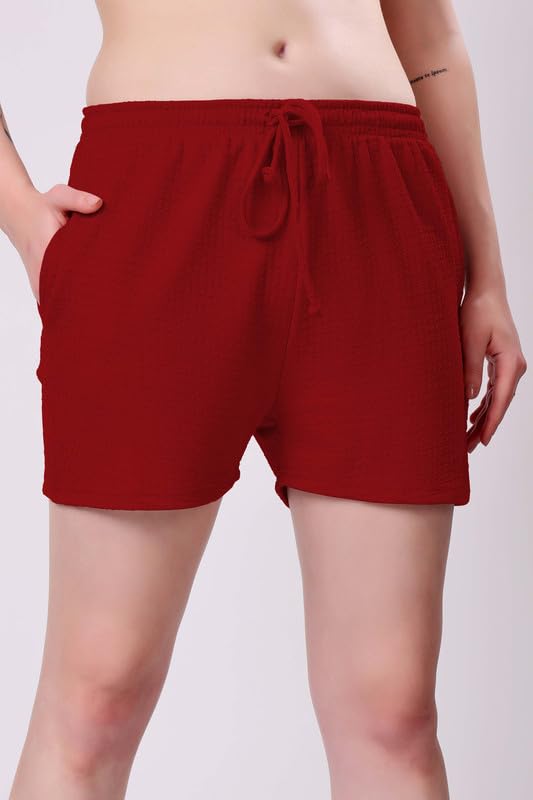 Image of London Hills Shorts for Women Textured Waffle Knit with Pockets for Gym, Sports, Running, Yoga, Cycling, Walk Casual Shorts Or Half Lower, Hot Pant, Half Trouser, Pack of 1, Pack of 2, Pack of 3