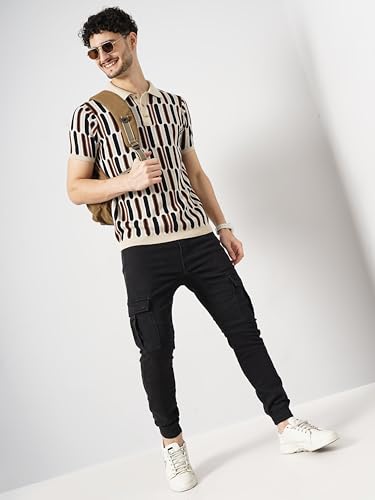 Celio Men Beige Printed Regular Fit Cotton Flat Knit Polo Tshirt