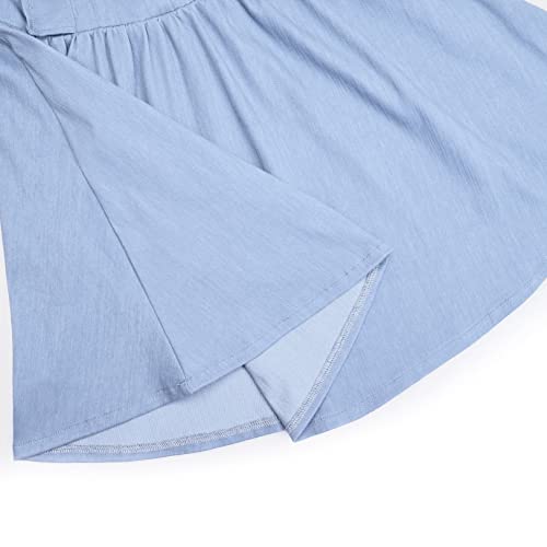 Qpancy Girls Light Blue Denim Dress Ruffle Sleeve Square Neck Casual Dress Size 8 9 #TOP5