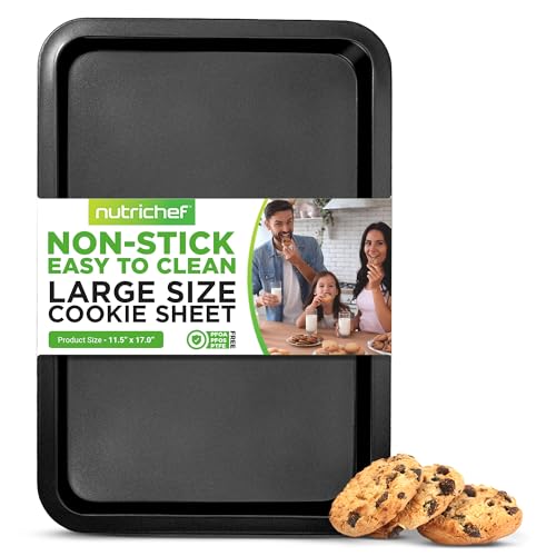 Nutrichef Large Cookie Sheet, Nonstick Gray Silicone Coating, Easy Clean & Durable Baking Sheet, Commercial Grade Oven Pan, Stackable Tray Design, Dishwasher Safe, PFOA, PFOS, PTFE Free, 17