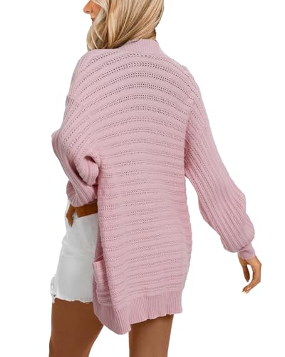 Image of Women's Open Front Cardigan Lantern Sleeve Cable Knit Cardigan Sweater Outwear with Pockets