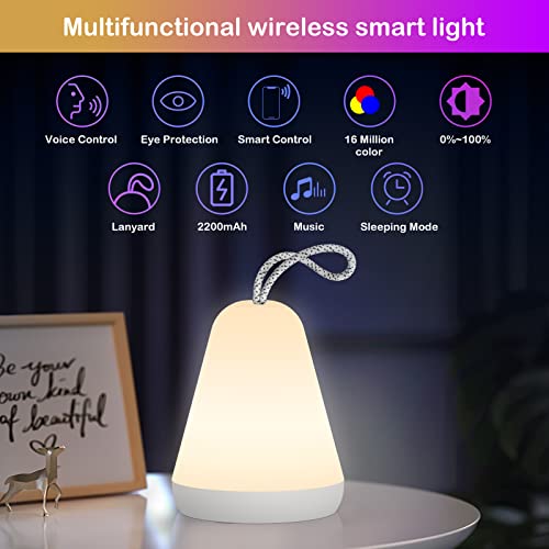 Rechargeable Smart Led Night Lights, Wifi + Ble (Wireless),Works With Alexa, Google Home,Rgb & White Dimmable, Portable Bedside Table Lamp For Bedroom,Home, Outdoor,Camping(2.4Ghz Wifi Support Only) #TOP3