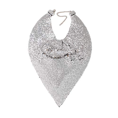 MANILAI Chunky Metal Statement Necklace For Women Neck Bib Collar Choker Necklace Maxi Jewelry (4404 Silver Necklace)