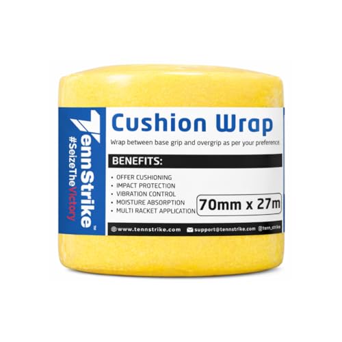 Image of 27 Metre x 70 mm Cushion Wrap for Badminton, Tennis & Pickleball Rackets | Shock & Vibration Control | Moisture Absorbing Cushion | Pro Player Use | Yellow Color