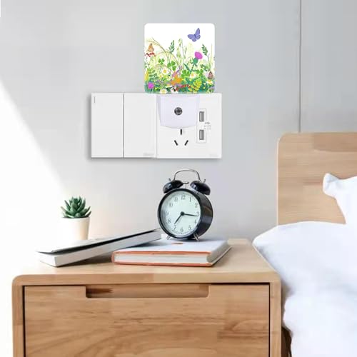 Image of Spring Butterfly Plug-in LED Night Light,Floral Wildflowers Auto Dusk to Dawn Sensor Nightlights Plug into Wall,Flower White Energy Efficient Night light for Bedroom,Bathroom,Kitchen,Stairs,Hallway
