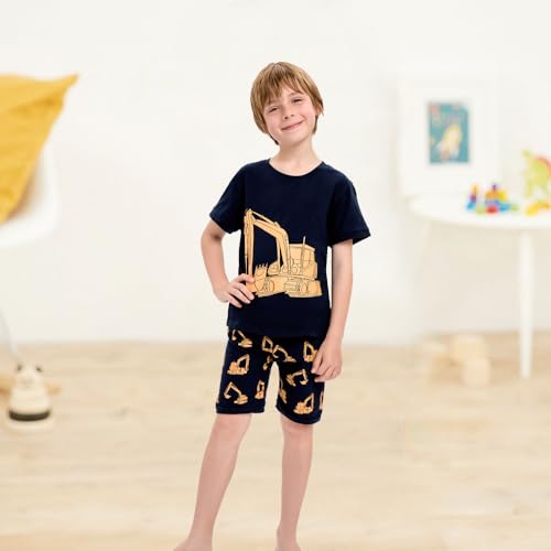 Image of Toddler Boys Pajamas Fire Truck 100% Cotton Kids Dinosaur Pjs Summer Short Sets Train Sleepwear Clothes Set Size 1-7T