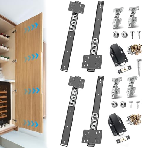 Image of 24Inch Pocket Door Slides Hardware for Cabinets 2Set - Cabinet Slide Door Hinge,Sliding Pocket Door Rail Cabinet with Retractable Rebounder,Pivot Kit for Kitchen Furniture & Recessed Doors