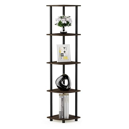 Furinno Turn-N-Tube 5 Tier Corner Display Rack Multipurpose Shelving Unit, 1-Pack, Columbia Walnut/Black #TOP2