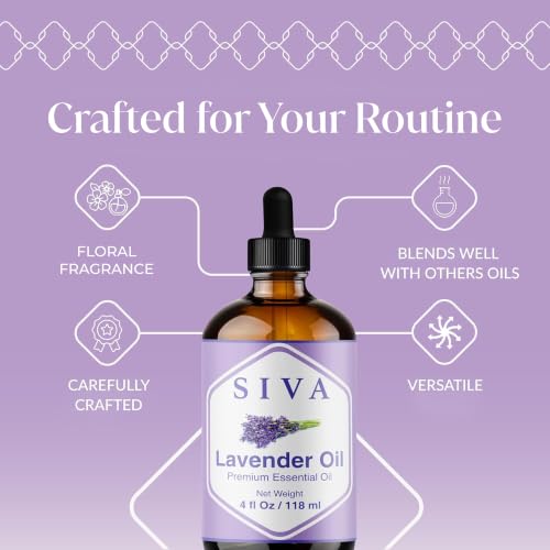 Image of SIVA Lavender Essential Oil 4 Fl Oz - For Diffuser, Skin & Hair Care - Ideal for Massage & DIY Blends - with Dropper