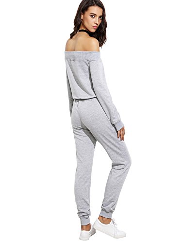 SweatyRocks Women's Two Piece Crop Top and Sweat Pant Set Sport Tracksuit Outfit Grey S