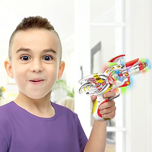 Artcreativity Red Super Spinning Space Blaster Gun With Flashing Leds And Sound Effects, Cool Futuristic Toy Gun With Batteries Included, Great Gift Idea For Kids #TOP3