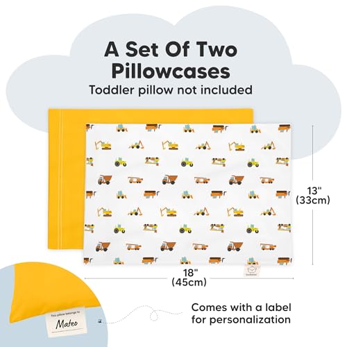 Image of KeaBabies Toddler Pillowcase, 2pk 13x18 Organic Cotton Cover (Construction) | Standard Toddler Pillowcase for Kids, Boys Girls, Soft, Durable Cotton Cover for Miniature Sleepy Pillow Cute Color No Pillow