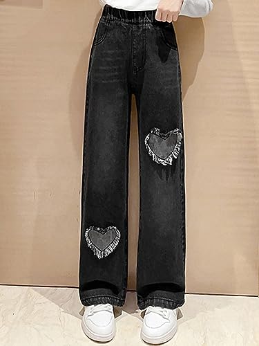 JanJean Girl's High Waist Wide Leg Jeans Kids Casual Loose Fit Straight Baggy Denim Pants School Casual Wear4