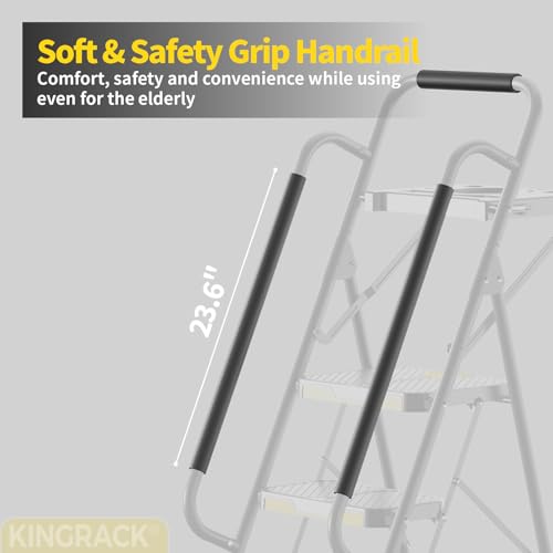 Image of KINGRACK 5 Step Ladder, Sturdy Steel Step Stool with Anti-Slip Wide Pedals, Handrail, Safe-Lock Design, 800lbs Folding Portable Ladder for Multi-Purpose, Home, Kitchen