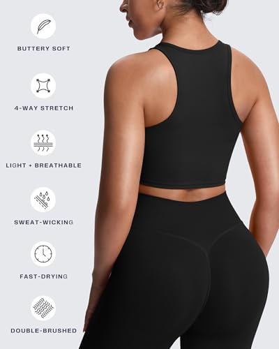 Aoxjox Women's Workout Sleeveless Tank Tops Crew Neck Racer Back Baby Tee Breathable Without Padded Gym Yoga Crop Top4