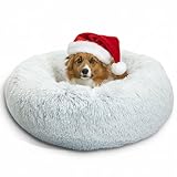 Picture of Best Friends by Sheri The Original Calming Donut Dog Bed – Washable Plush Pet Bed for Medium Breeds up to 45 lbs, Shag Faux Fur, Frost Gray, Medium (30" x 30")