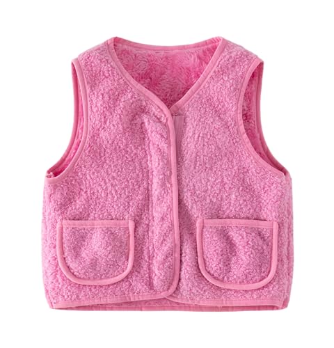 Toddler Baby Boy Fashion Solid Color Thickened Vest Pocket Zipper Fur Coat Sleeveless Open Front Top (Pink,90/18-24 M,Unisex,Big Kid,US,Age,18 Months,24 Months)