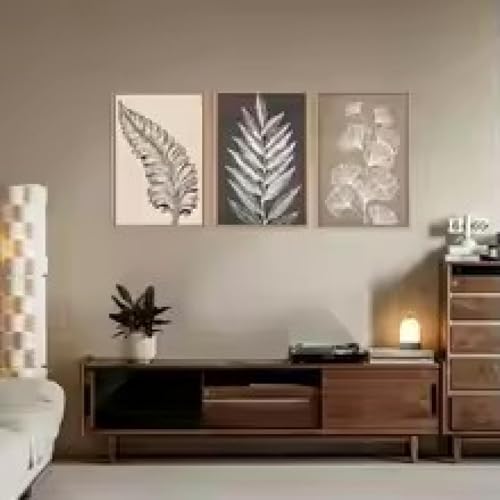 Tableau végétal rétro pour décoration salon lot de 3 toiles beiges