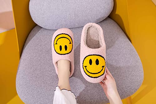 NEVEROLD Fun Happy Face Smile Emoticon Fluffy Sherpa Slip On House Slippers for Women and Men3