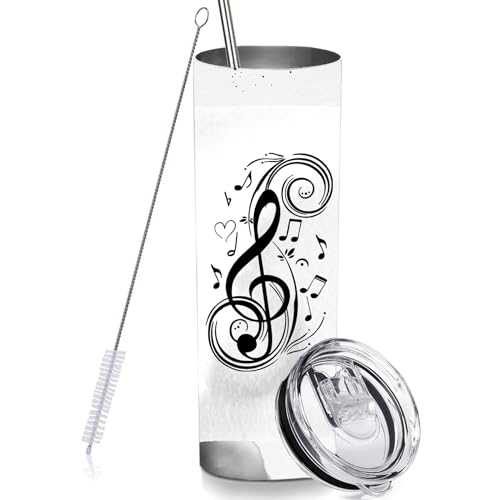 RNFENQS Music Note Skinny Tumblers with Lids and Straws, Vacuum Insulated Music Teacher Appreciation Gifts Travel Tumbler Cups 20 OZ for Men Women Students
