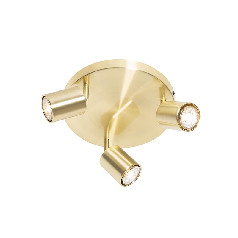 Qazqa Verstellbarer Deckenstrahler, Deckenspot - Java - Gold, max. 35W, Geeignet für LED, 25cm, Rund, 3-flammig, Ideal als Küche lampe und Wohnzimmerlampe