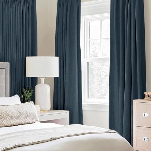 Image of MIULEE 100% Blackout Linen Textured Curtains for Bedroom Solid Thermal Insulated Navy Grommet Room Darkening Curtains & Drapes Luxury Decor for Living Room 52 x 45 Inch (2 Panels)