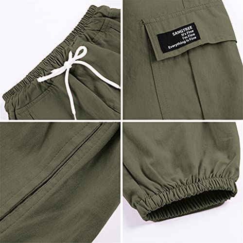 Sangtree Women's Cargo Pants Elastic Waist Drawstring Tapered Jogger Pants With Pockets For Women,Army Green,S #TOP6