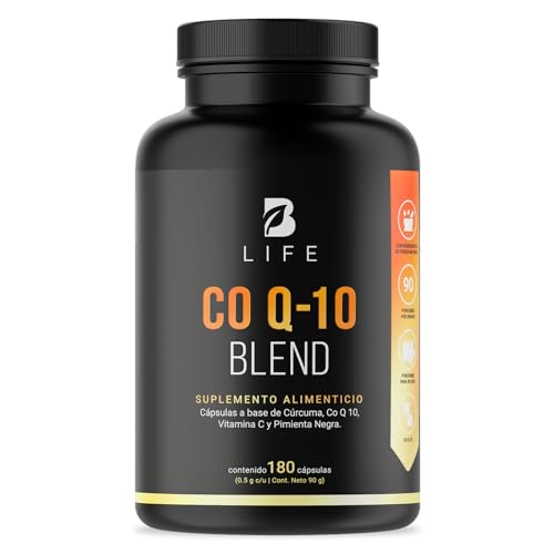 Biomiral, Drugstore Coenzima Q10 de 180 Cápsulas 1000 mg por porción. Adicionado con Cúrcuma y Vitamina. Ingredientes naturales. Co Q-10 Blend B Life