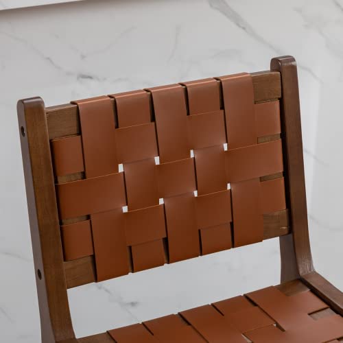 Butacos Modernos de Altura para Barra, Juego de 4 Unidades, Asiento con Cintas Tejidas en Poliuretano y Espalda Abierta, Color Madera Walnut, con Reposapiés, para Barra, Comedor o Isla de Cocina, Marrón miniatura 6