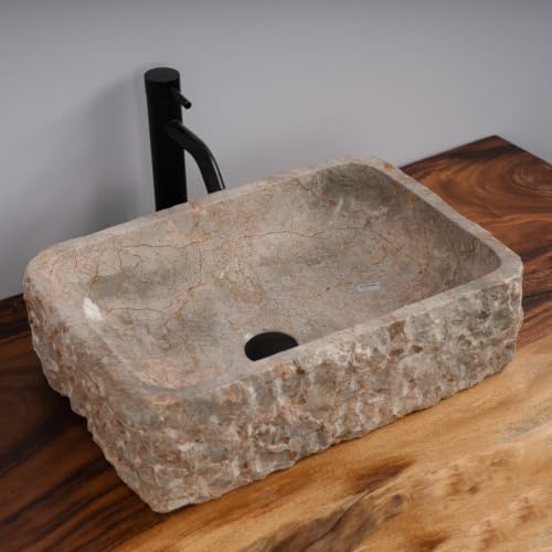 Gray Marble Vessel Sink with Delicate Gold Veining, Hand-Carved, 20" x 14" x 5.5" by MIDUSO - Used condition - Image 9