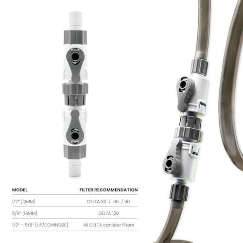 Image of Ultum Nature Systems Delta Quick Release Double Tap Valve for Aquarium Canister Filters (1 /2 inch (12 /16mm) to 5 /8 inch (16 /22mm))