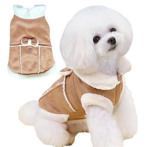 Jecikelon Bowtie Dog Cold Weather Coat Fleece Lining Warm Pet Puppy Turtleneck Dogs Winter Coats for Small Dogs Jacket with D-Ring Leash (Medium, Khaki)