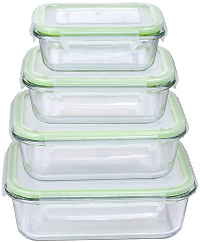 ALPINA Contenitori salvafreschezza con coperchio, in vetro, 8 pezzi, contenitore in vetro, contenitore per microonde, congelatore, sicuro sopra e lavastoviglie, 370, 640, 1050, 1520 ml