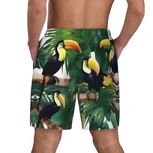 Toucans Parrot Palm Tree Leaves Print Mens Swim Shorts Trunks Inseam Compression Liner Quick Dry Zipper Pocket4