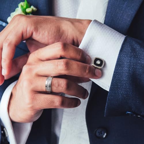 King Will Men's Titanium Wedding Band - 8mm Polished Band with Step Edges and Cross Design Featuring White Zirconia Insets Comfort Fit Size 7-144