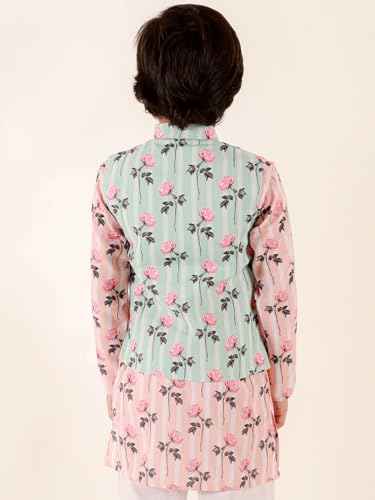 Image of JBN Creation Boys JBN Creation Boys Green Cotton Blend Floral Printed Nehru Jacket