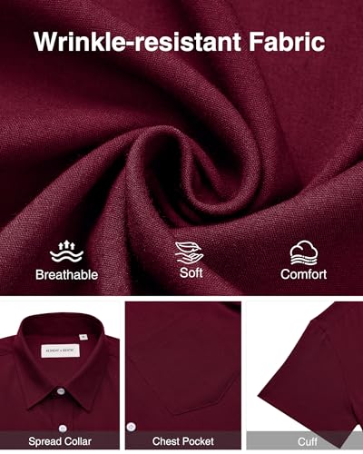 Image of Alimens & Gentle Mens Linen Shirts Short Sleeve Button Down Shirts Wrinkle Free Casual Vacation Beach Summer Tops