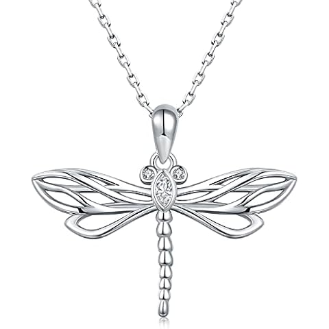 925 Sterling Silver Dragonfly Necklace - Hollow Rose Gold Heart Dragonfly Celtic Jewelry Birthday and Christmas Gifts for Women and Dragonfly Lovers(CZ and 2 color plated), Metal, not known Cover