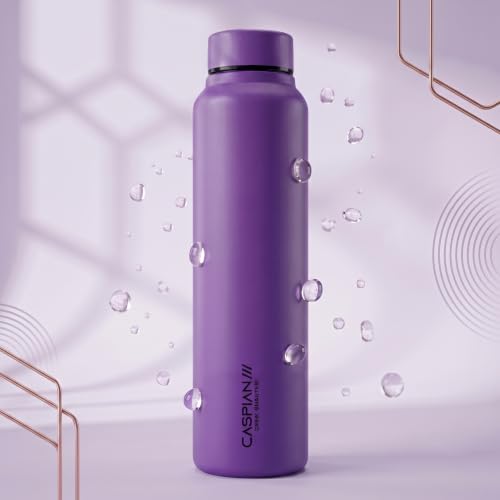Image of CASPIAN / / / Astra Stainless Steel Water Bottle 1 litre (1000 ml) | Single Wall, Leakproof & BPA-Free | Reusable Metal Bottle for Fridge, Home, Office, Gym, School & Travel, Grape, Pack of 1