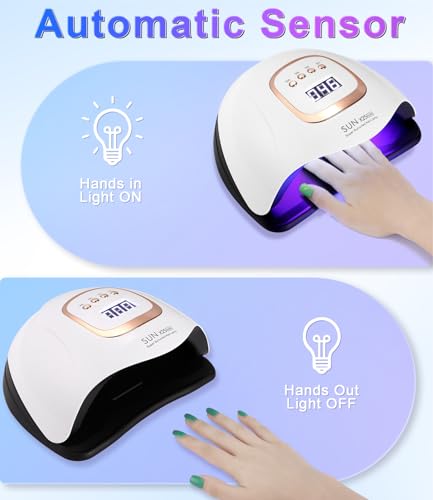 Zawaer Uv Lampe Für Gelnägel, 380W Led Lampe Nägel für Gelpolitur Mit Digitalanzeige, Automatischem Sensor, 4 Timereinstellungen, 81 Lampenperlen, Nagellack Trocknergerät für Salon und Zuhause