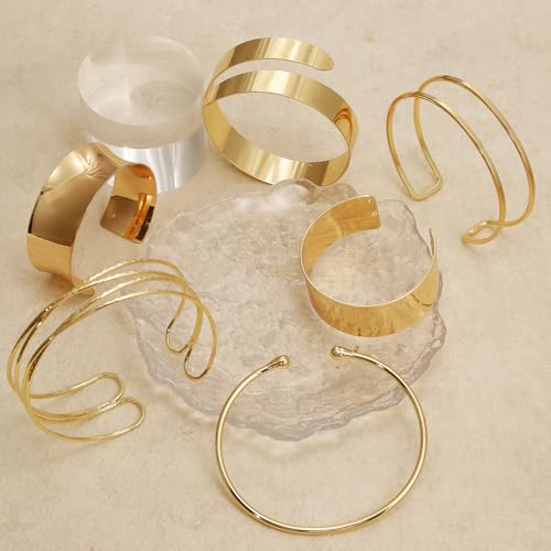 BROCC 6PCS Arm Cuff Jewelry for Women Upper Arm Cuff Bangle Minimalist Arm Cuff Bracelet Adjustable Coil Armband Set4