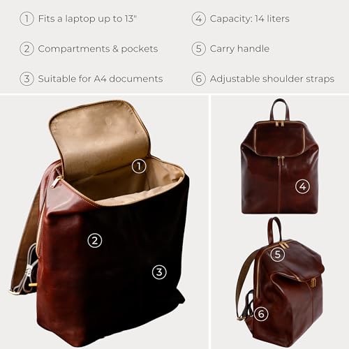 Image of Time Resistance Leather Backpack - Unisex Business Rucksack Laptop Bag for Bag and Women (Brown)