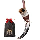 OLDEMPEROR Viking Drinking Horn - 12 Inch with Leather Holster | Handmade Beer Cup | Food Grade | Genuine Ox Horn | Natural Shine Finish | LARP | Viking Chirstmas Gifts for Men & Women